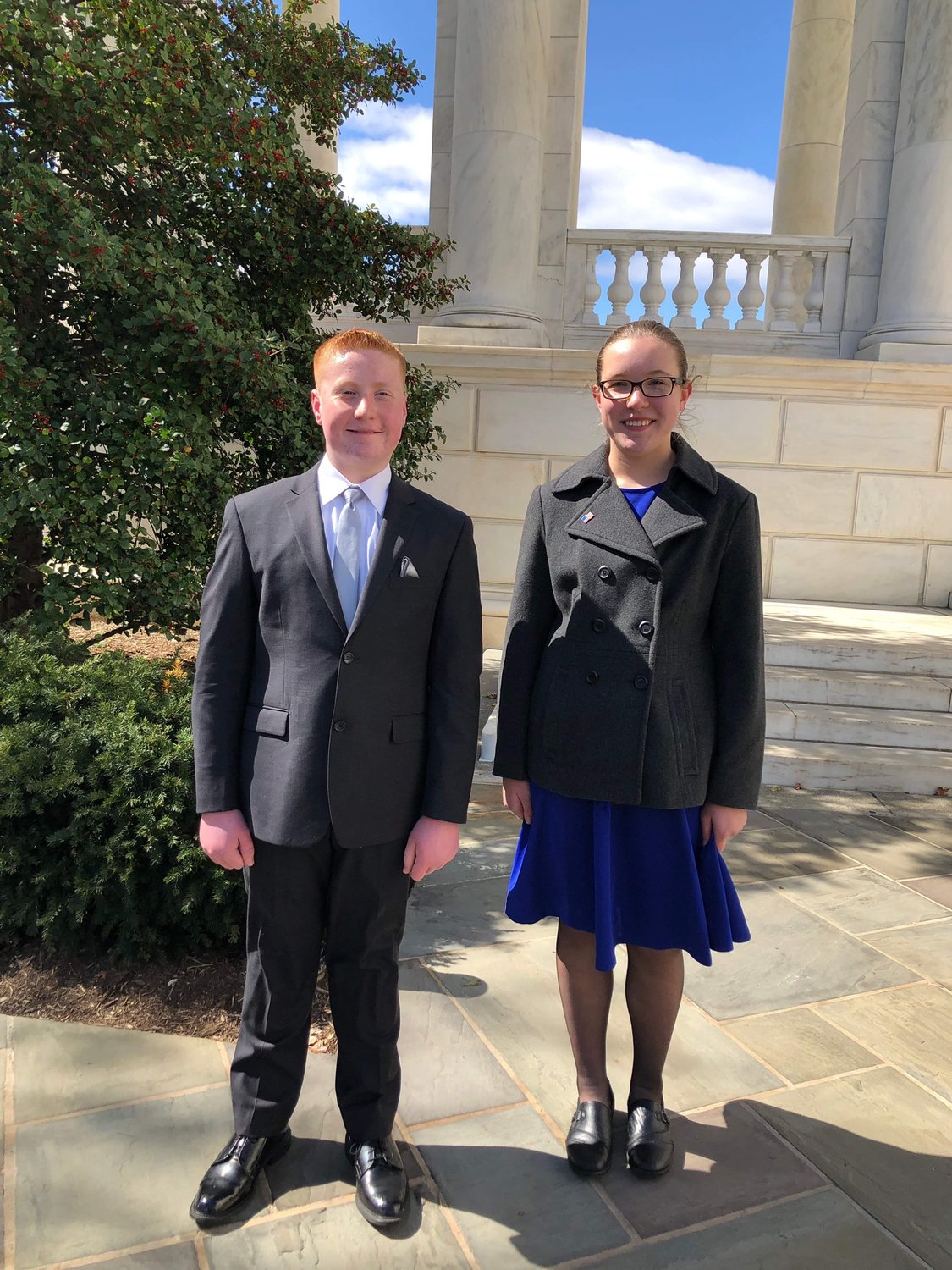 Lucy Wilcox, 14, and Asher Adams, 13, were selected out of about a dozen eighth graders at Centralia Christian School who went on a trip to the Washington, D.C., area.